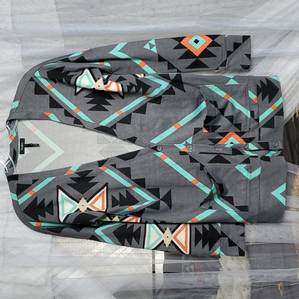 Nollie Tribal Print Cardigan XS Grey&Mint